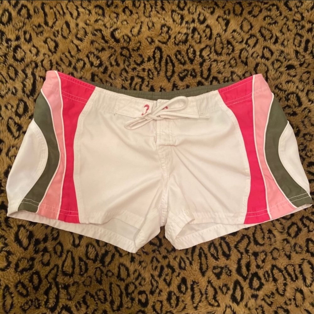 Tilt White Striped Beach Swim Board Shorts